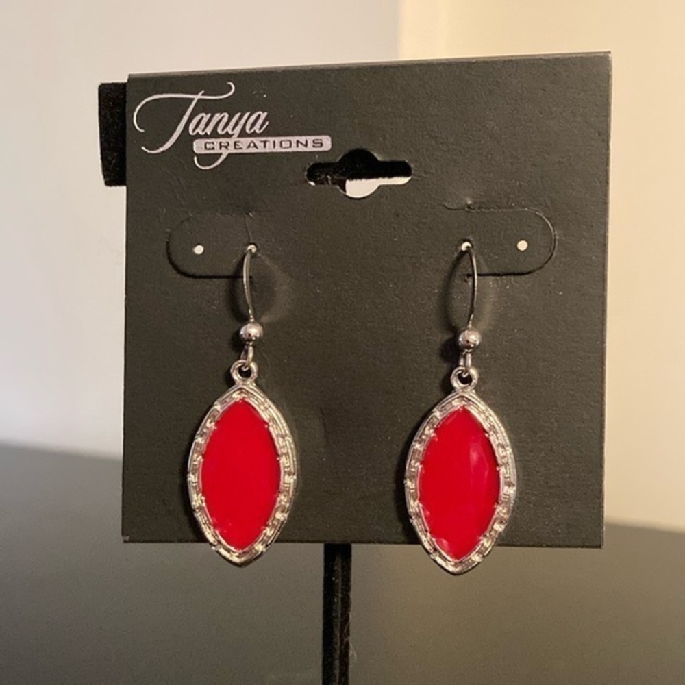 Red and Silver Marquise Earrings